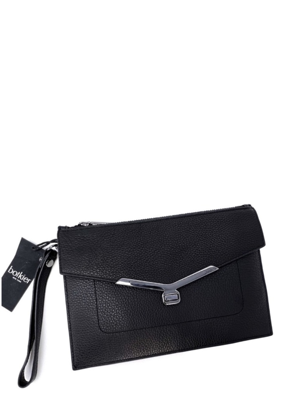 Botiker Wristlet Clutch Valentina Medium Clutch Black Leather Silver New NWT